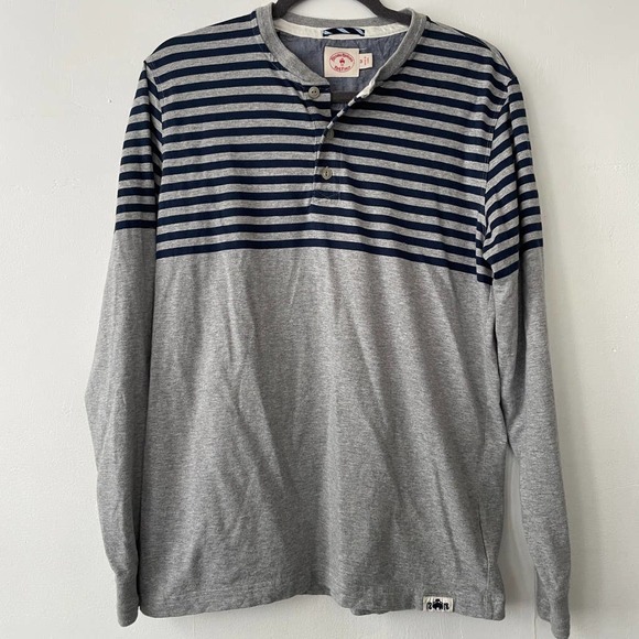 Brooks Brothers Other - Brooks Brothers Red Fleece Stripe Long Sleeve Gray and Navy Stripe Henley M